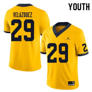 Youth Michigan #29 Joey Velazquez Yellow Official Jersey 539681-294