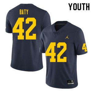 Youth University of Michigan #42 John Baty Navy NCAA Jersey 502122-327