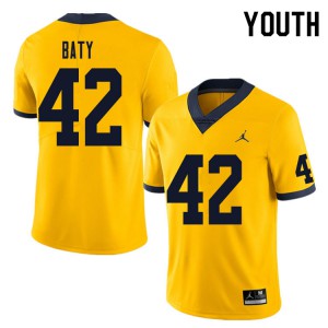 Youth University of Michigan #42 John Baty Yellow Stitched Jerseys 734473-661