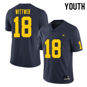 Youth Michigan #18 Max Wittwer Navy Official Jersey 298121-924