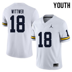 Youth University of Michigan #18 Max Wittwer White Player Jersey 212530-668