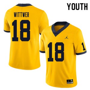 Youth University of Michigan #18 Max Wittwer Yellow Embroidery Jersey 861270-892
