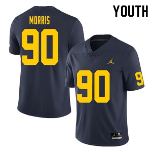 Youth University of Michigan #90 Mike Morris Navy Stitch Jerseys 931552-362
