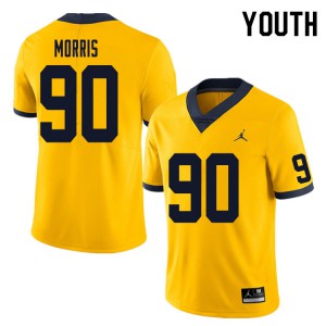 Youth Michigan Wolverines #90 Mike Morris Yellow Embroidery Jerseys 315044-358
