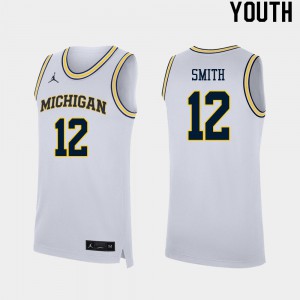 Youth Michigan #12 Mike Smith White Basketball Jersey 289112-932