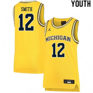 Youth Michigan #12 Mike Smith Yellow College Jerseys 703812-447
