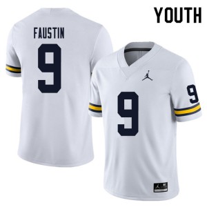 Youth University of Michigan #9 Sammy Faustin White Alumni Jerseys 756994-795