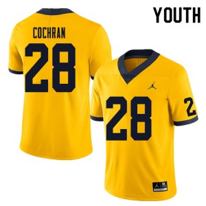 Youth Michigan #28 Tyler Cochran Yellow Official Jersey 252519-131