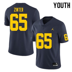 Youth Wolverines #65 Zak Zinter Navy College Jerseys 675768-368