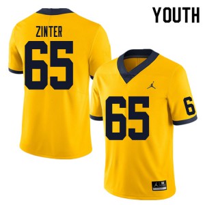 Youth Michigan #65 Zak Zinter Yellow NCAA Jersey 308026-861