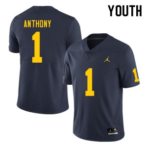 Youth Michigan #1 Andrel Anthony Navy Alumni Jersey 874546-115