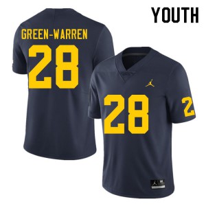 Youth Michigan Wolverines #28 Darion Green-Warren Navy Embroidery Jerseys 927701-230