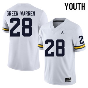 Youth University of Michigan #28 Darion Green-Warren White Embroidery Jerseys 136475-885