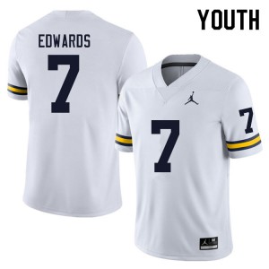 Youth University of Michigan #7 Donovan Edwards White Official Jerseys 528227-568