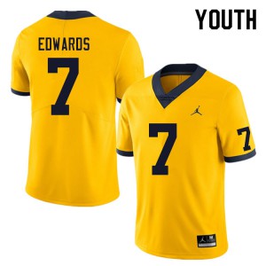 Youth University of Michigan #7 Donovan Edwards Yellow Stitched Jerseys 386712-840