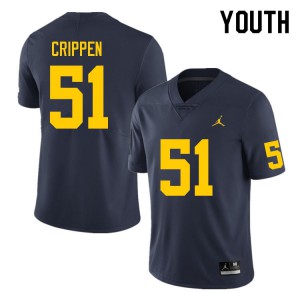 Youth Michigan #51 Greg Crippen Navy Stitch Jersey 626437-178