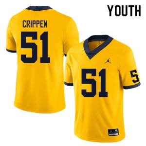 Youth Michigan #51 Greg Crippen Yellow Football Jersey 335098-519