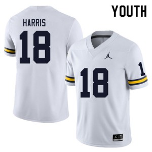 Youth Michigan Wolverines #18 Keshaun Harris White Embroidery Jerseys 477160-824