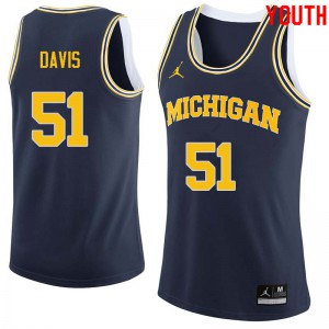 Youth Michigan Wolverines #51 Austin Davis Navy Official Jerseys 468424-308