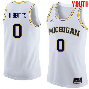 Youth University of Michigan #0 Brent Hibbitts White College Jerseys 644139-195