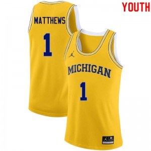 Youth University of Michigan #1 Charles Matthews Yellow University Jerseys 341822-668