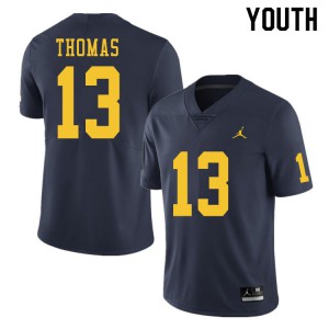 Youth Michigan #13 Charles Thomas Navy Player Jerseys 958068-558