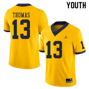 Youth Michigan #13 Charles Thomas Yellow Alumni Jerseys 720249-911
