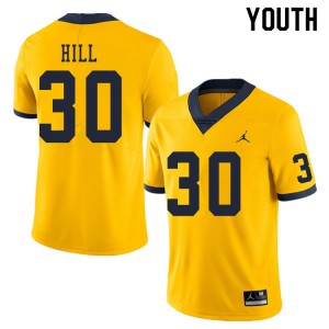 Youth University of Michigan #30 Daxton Hill Yellow Official Jerseys 183799-801