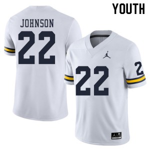 Youth Michigan #22 George Johnson White Football Jersey 146179-388