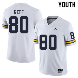 Youth University of Michigan #80 Hunter Neff White Stitched Jersey 167225-123
