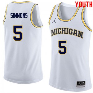 Youth Michigan #5 Jaaron Simmons White College Jersey 269467-243