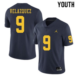Youth Michigan #9 Joey Velazquez Navy Football Jersey 218269-651
