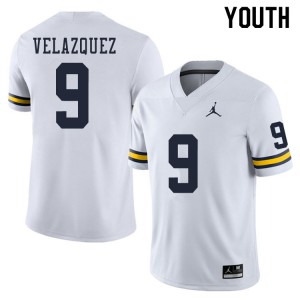 Youth Michigan #9 Joey Velazquez White Stitched Jerseys 443449-641