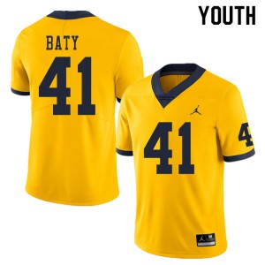 Youth Michigan Wolverines #41 John Baty Yellow Official Jerseys 713388-492