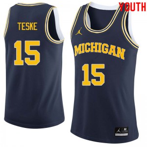 Youth Michigan #15 Jon Teske Navy Player Jerseys 632282-462