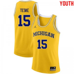 Youth University of Michigan #15 Jon Teske Yellow Basketball Jerseys 894141-495
