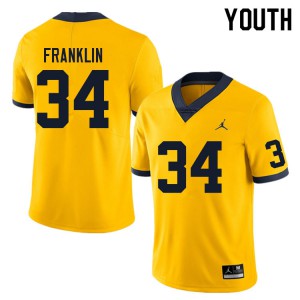 Youth University of Michigan #34 Leon Franklin Yellow Alumni Jerseys 306231-715