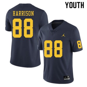 Youth Wolverines #88 Mathew Harrison Navy Stitch Jersey 653612-778