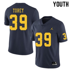 Youth Michigan #39 Matt Torey Navy Stitch Jerseys 118332-301