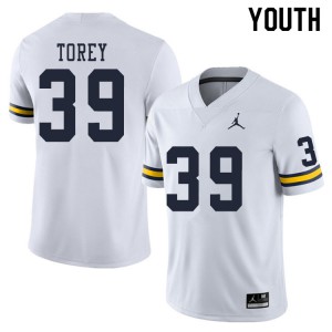 Youth University of Michigan #39 Matt Torey White Embroidery Jersey 225050-875