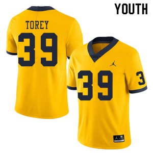 Youth Wolverines #39 Matt Torey Yellow Stitch Jersey 471157-334