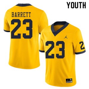 Youth University of Michigan #23 Michael Barrett Yellow Stitched Jersey 626186-557
