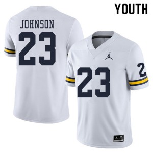 Youth University of Michigan #23 Quinten Johnson White Official Jersey 300474-161