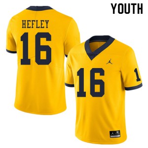 Youth Michigan #16 Ren Hefley Yellow Stitched Jersey 794377-436