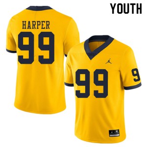 Youth Michigan #99 Trey Harper Yellow Football Jersey 594105-695