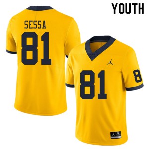 Youth University of Michigan #81 Will Sessa Yellow Official Jerseys 870042-818