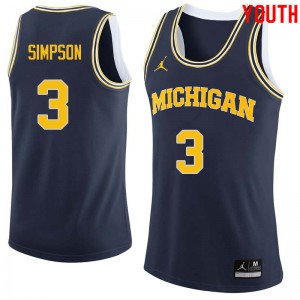 Youth Michigan Wolverines #3 Zavier Simpson Navy Official Jerseys 789704-453