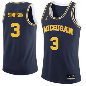 Men's University of Michigan #3 Zavier Simpson Navy Player Jersey 718167-714
