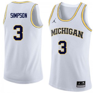 Men's University of Michigan #3 Zavier Simpson White Stitched Jersey 610010-356