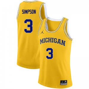 Men Michigan #3 Zavier Simpson Yellow Stitched Jersey 874289-352